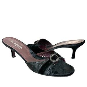 VIA SPIGA Velvet Sandals Heels Black Leather